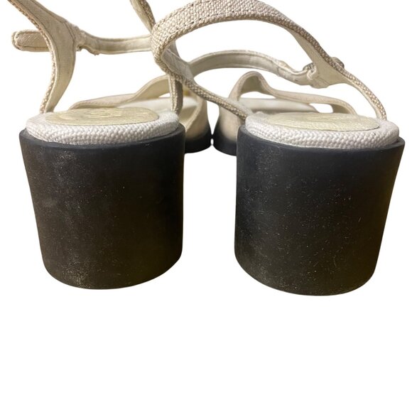 Camper Meda Heeled Sandal Tan Cream Sz 37 (EU) Fabric Adjustable Ankle Strap - Picture 4 of 8